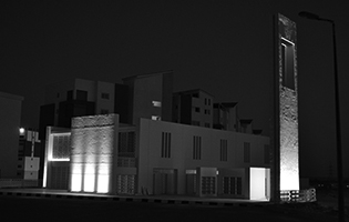 Marina Downtown Mosque Exterior Lighting Northern Coast, Egypt (Masjed LED Wall Washers Warm White Mixing effect with LED flexible rope blue Colors)